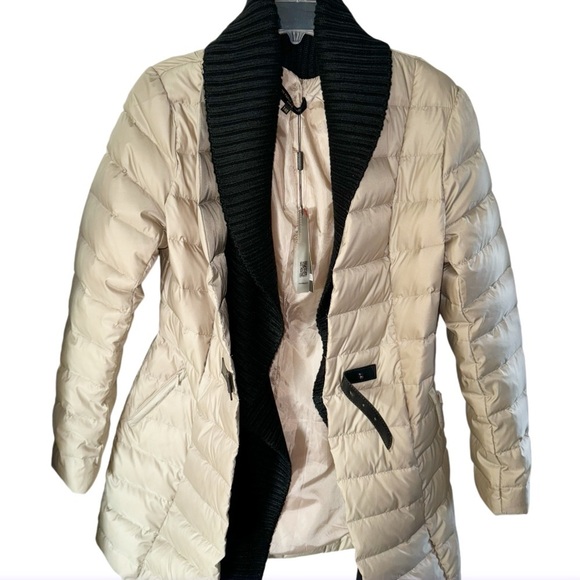 New! On Parle de Vous Paris Champagne Black Knit Shawl Collar Down Coat Sz XS-S - Picture 4 of 16